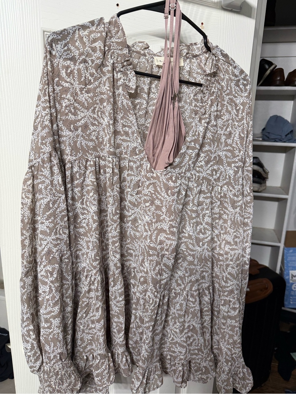 By Together Taupe and White Floral Tiered A-Line Skirt